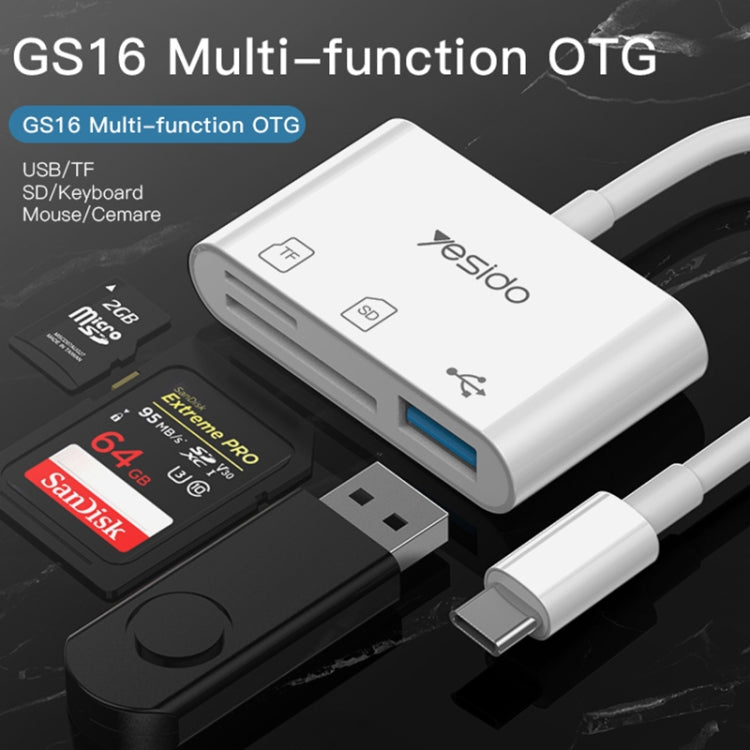 Yesido GS16 USB-C / Type-C to USB 3.0 / TF / SD Card OTG Adapter - White