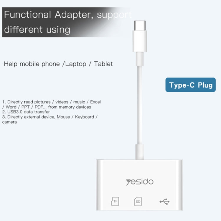 Yesido GS16 USB-C / Type-C to USB 3.0 / TF / SD Card OTG Adapter - White