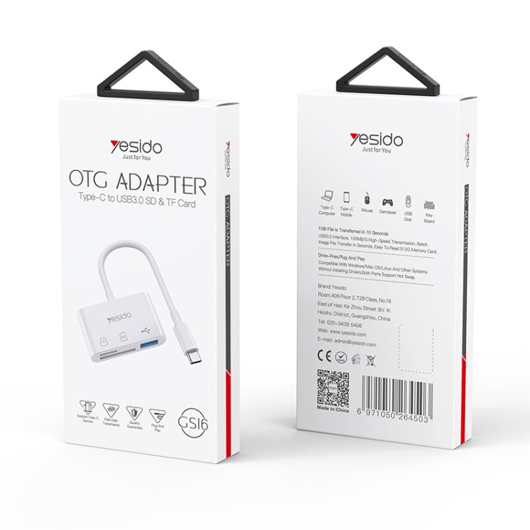 Yesido GS16 USB-C / Type-C to USB 3.0 / TF / SD Card OTG Adapter - White