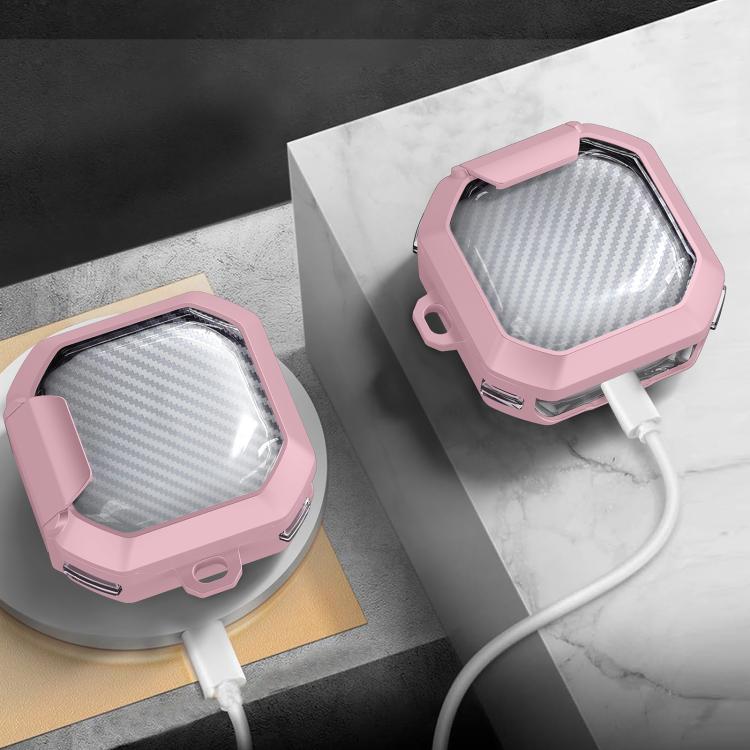For Samsung Galaxy Buds2 / Live / Pro / FE Transparent Carbon Fiber TPU Hybrid PC Case with Hook & Holder