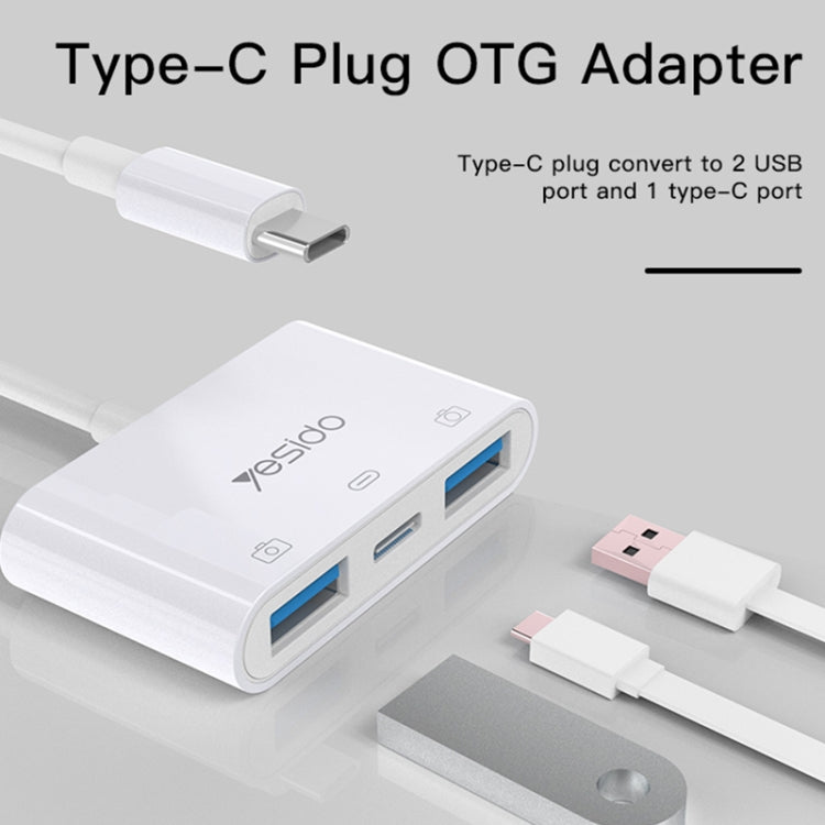 Yesido GS17 USB-C / Type-C to Dual USB + USB-C / Type-C OTG Adapter - White