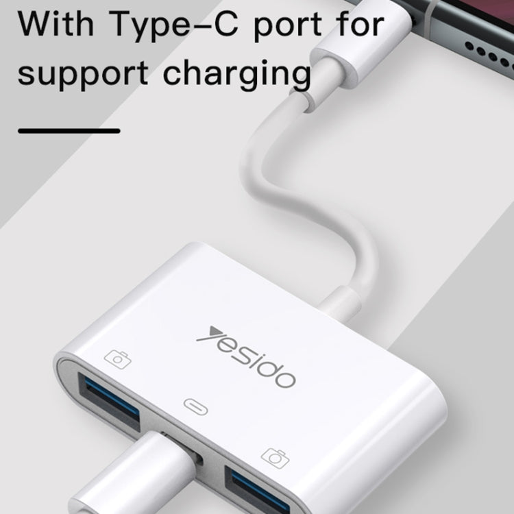 Yesido GS17 USB-C / Type-C to Dual USB + USB-C / Type-C OTG Adapter - White