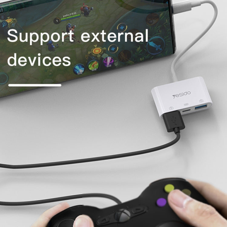Yesido GS17 USB-C / Type-C to Dual USB + USB-C / Type-C OTG Adapter - White