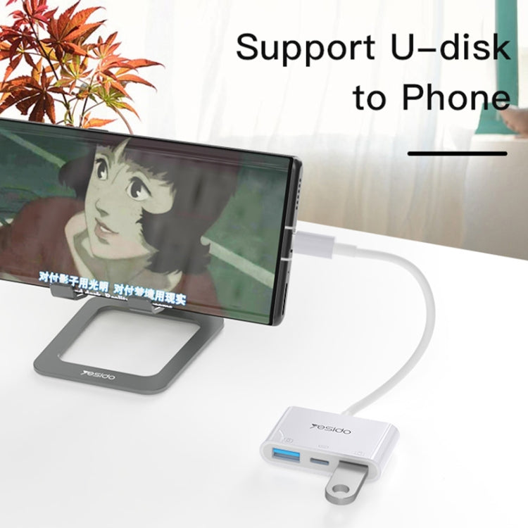 Yesido GS17 USB-C / Type-C to Dual USB + USB-C / Type-C OTG Adapter - White