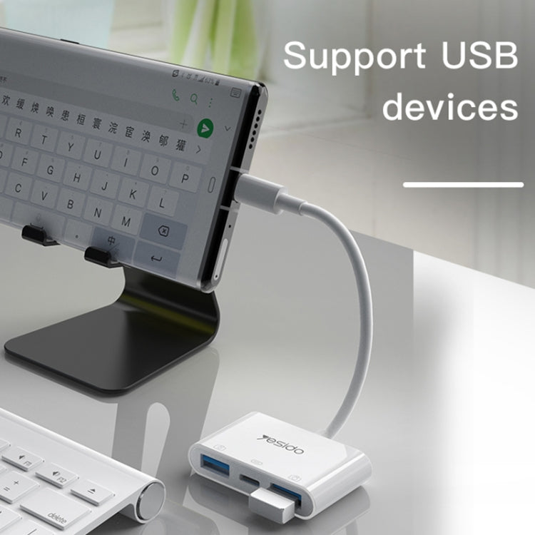 Yesido GS17 USB-C / Type-C to Dual USB + USB-C / Type-C OTG Adapter - White
