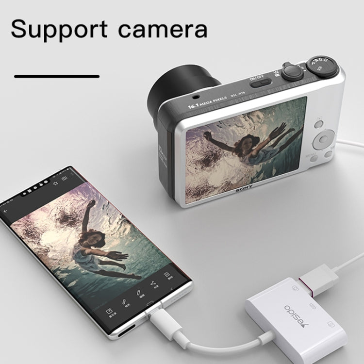 Yesido GS17 USB-C / Type-C to Dual USB + USB-C / Type-C OTG Adapter - White