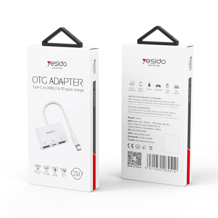 Yesido GS17 USB-C / Type-C to Dual USB + USB-C / Type-C OTG Adapter - White