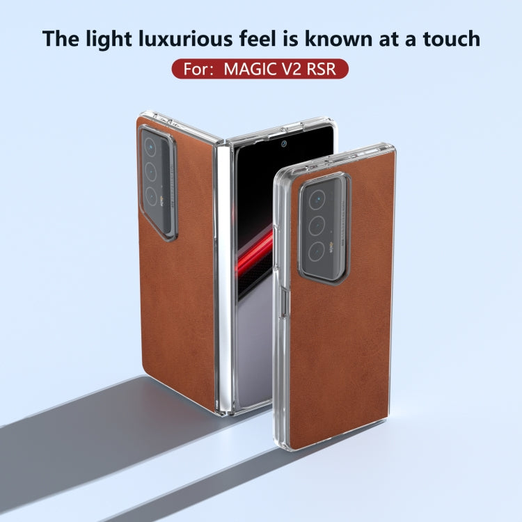 For Honor Magic V2 RSR Porsche Design ABEEL Transparent Frame Two-color Calf Texture PU Phone Case