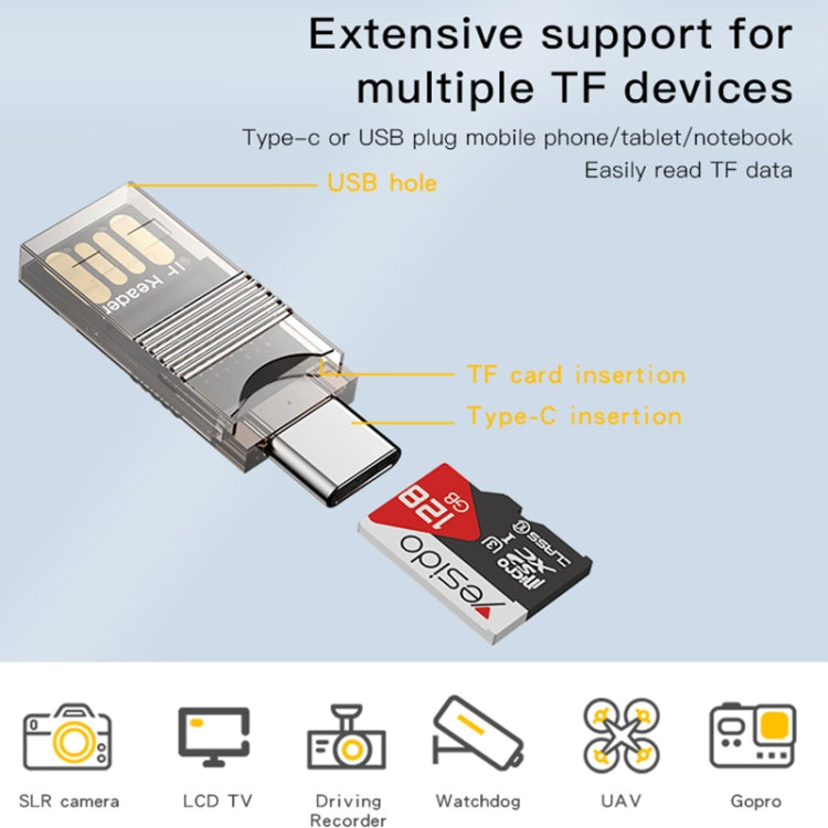 Yesido GS21 USB 3.0 to USB-C / Type-C + TF Card 2 in 1 OTG Card Reader Adapter - Gold