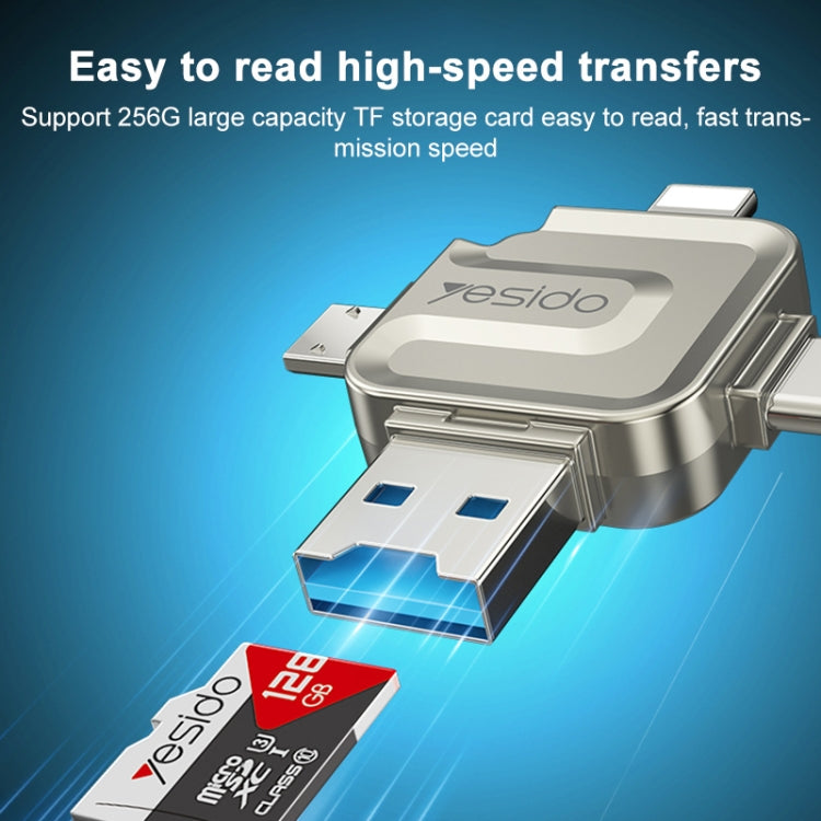 Yesido GS23 USB 3.0 to USB-C / Type-C, Micro USB, 8 Pin 4 in 1 Card Reader - Gold