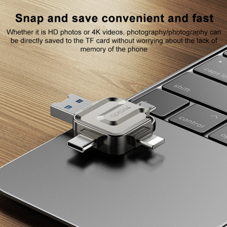 Yesido GS23 USB 3.0 to USB-C / Type-C, Micro USB, 8 Pin 4 in 1 Card Reader - Gold