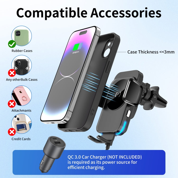 M7 Intelligent Sensing Fast Wireless Charging Car Holder - Black