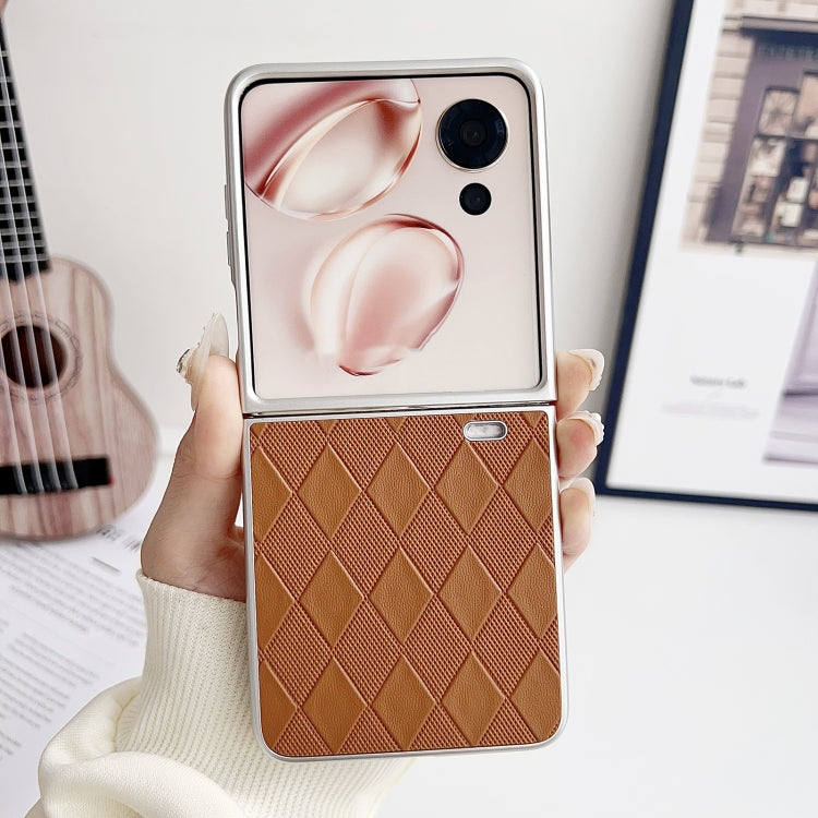 For Honor Magic V Flip Pearlescent Paint Diamond Shaped Checkered Leather Phone Case