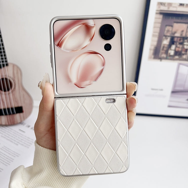 For Honor Magic V Flip Pearlescent Paint Diamond Shaped Checkered Leather Phone Case