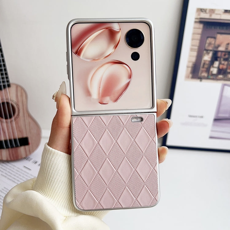 For Honor Magic V Flip Pearlescent Paint Diamond Shaped Checkered Leather Phone Case