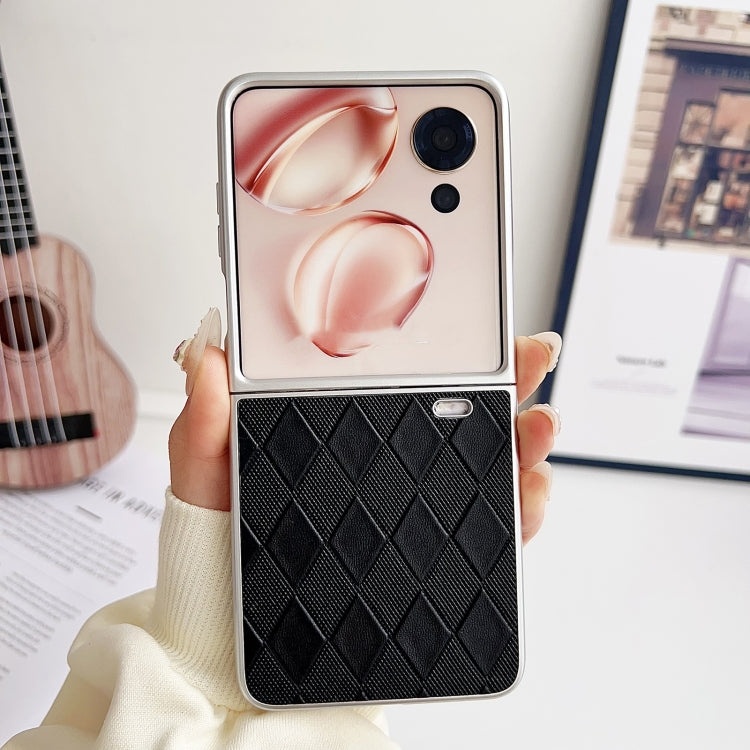 For Honor Magic V Flip Pearlescent Paint Diamond Shaped Checkered Leather Phone Case