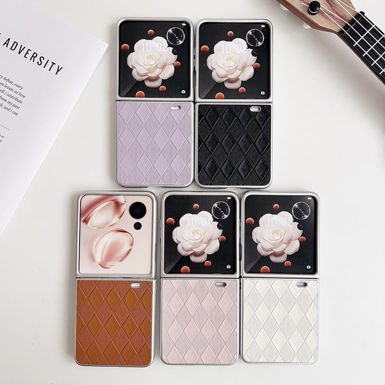 For Honor Magic V Flip Pearlescent Paint Diamond Shaped Checkered Leather Phone Case