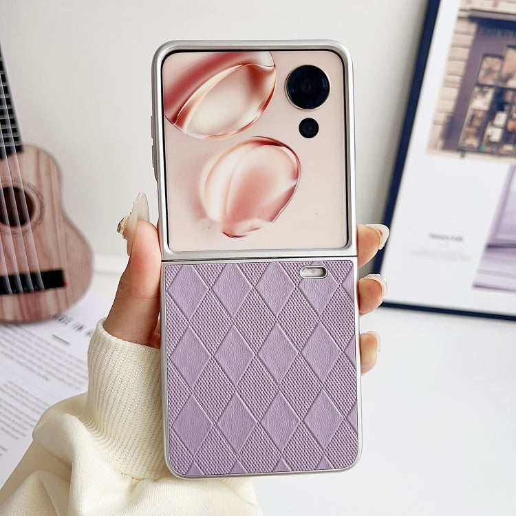For Honor Magic V Flip Pearlescent Paint Diamond Shaped Checkered Leather Phone Case
