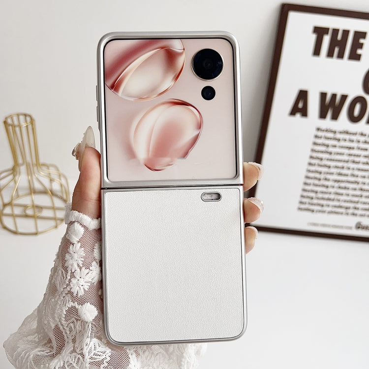 For Honor Magic V Flip Pearlescent Paint Morandi Solid Color Leather Texture Phone Case