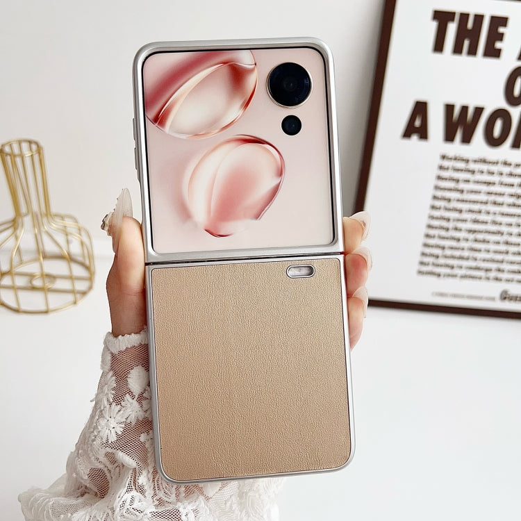 For Honor Magic V Flip Pearlescent Paint Morandi Solid Color Leather Texture Phone Case