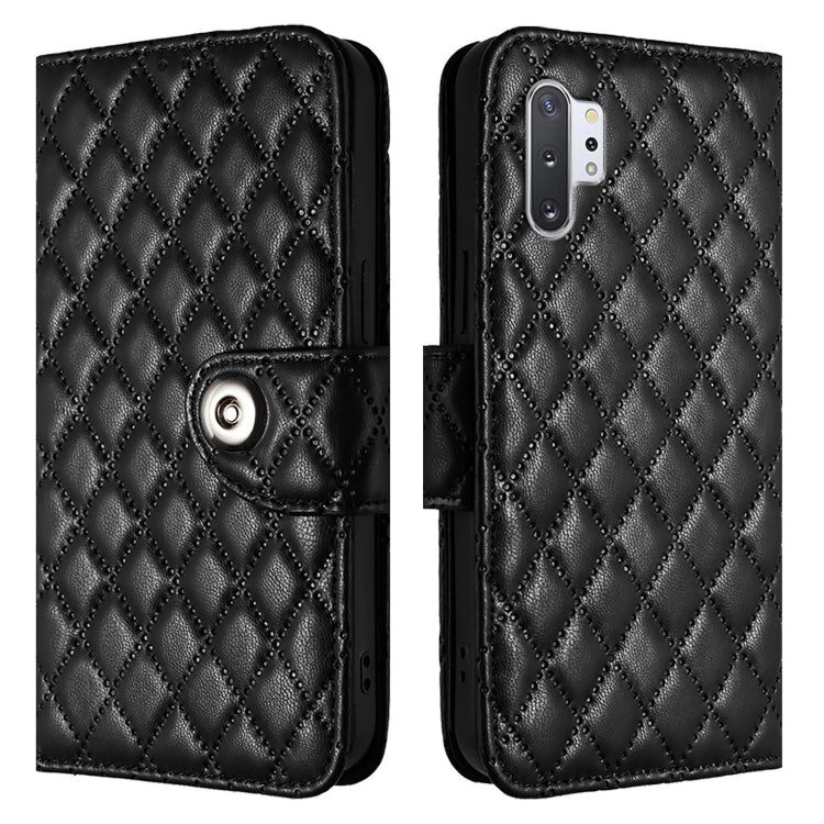 For Samsung Galaxy Note10+ Rhombic Texture Flip Leather Phone Case with Lanyard