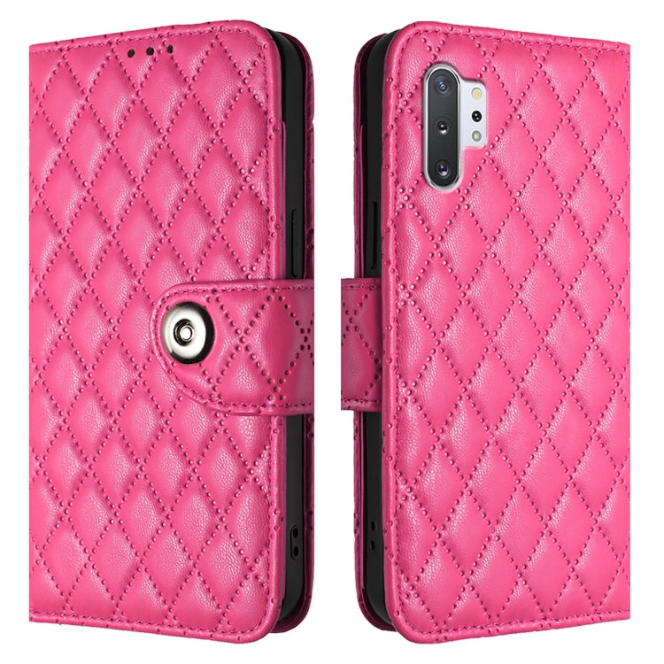 For Samsung Galaxy Note10+ Rhombic Texture Flip Leather Phone Case with Lanyard