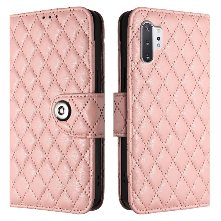 For Samsung Galaxy Note10+ Rhombic Texture Flip Leather Phone Case with Lanyard