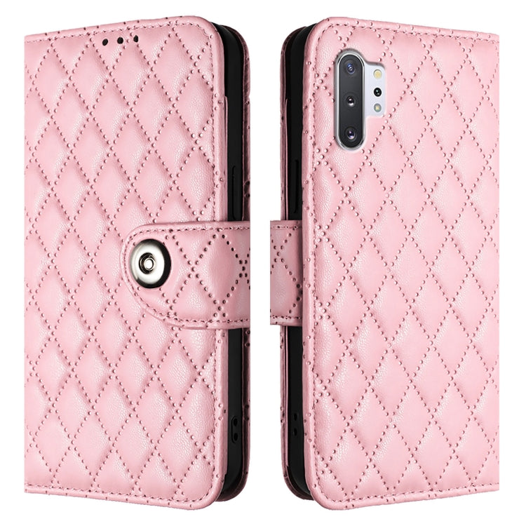 For Samsung Galaxy Note10+ Rhombic Texture Flip Leather Phone Case with Lanyard