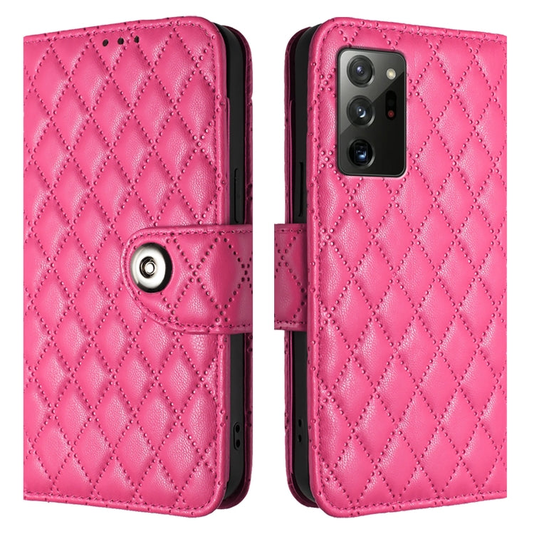 For Samsung Galaxy Note20 Rhombic Texture Flip Leather Phone Case with Lanyard