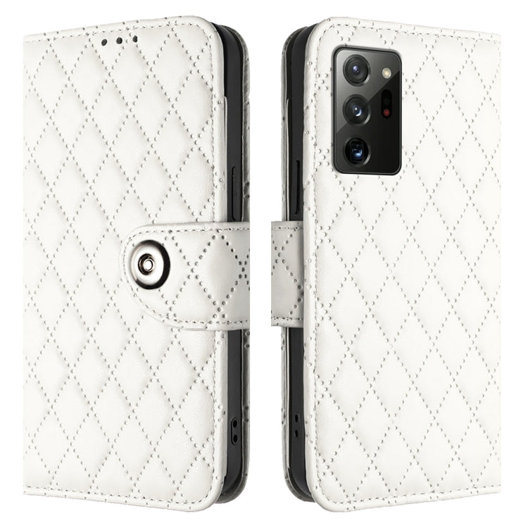 For Samsung Galaxy Note20 Rhombic Texture Flip Leather Phone Case with Lanyard