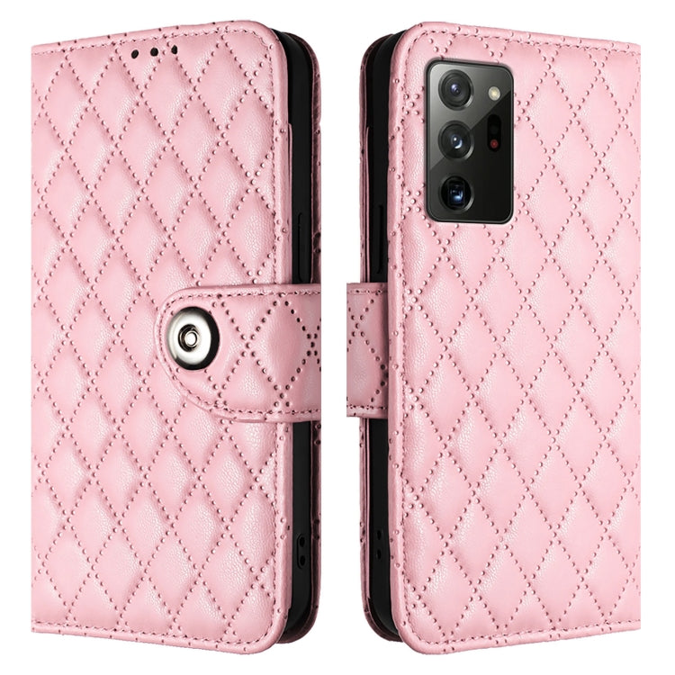 For Samsung Galaxy Note20 Rhombic Texture Flip Leather Phone Case with Lanyard