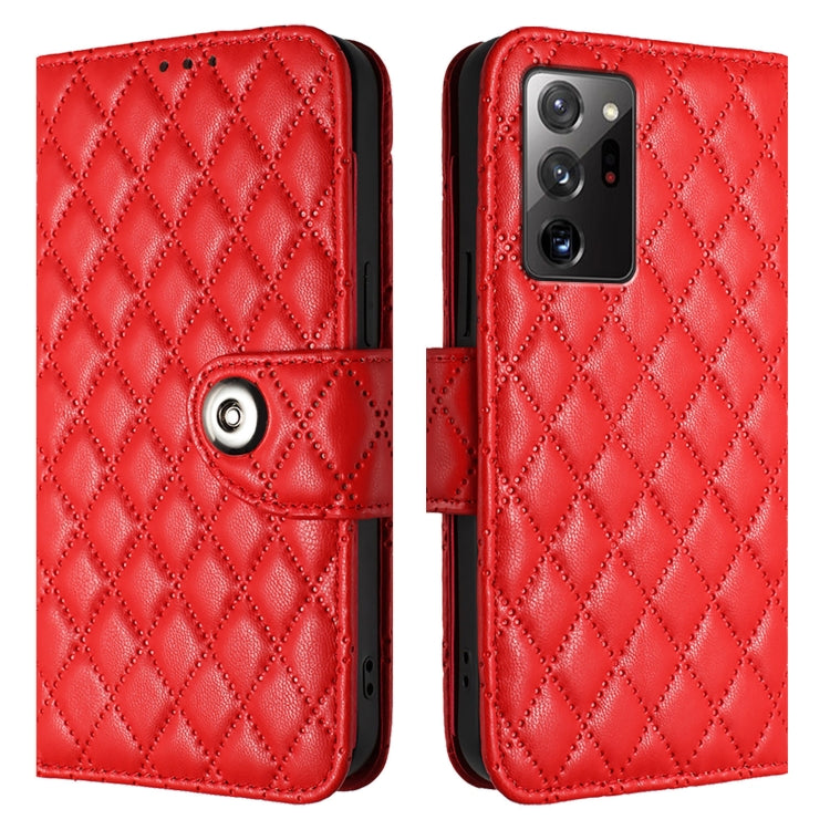 For Samsung Galaxy Note20 Ultra Rhombic Texture Flip Leather Phone Case with Lanyard