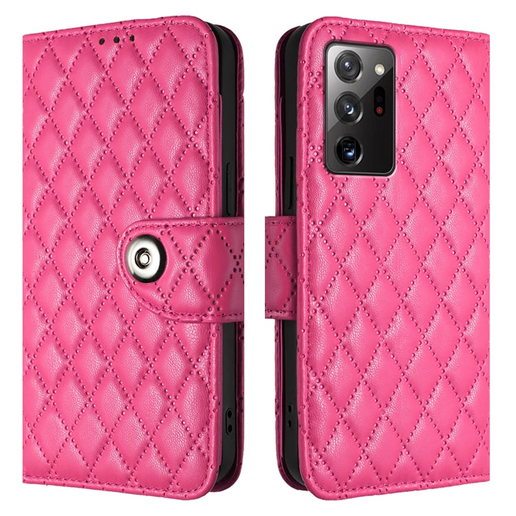 For Samsung Galaxy Note20 Ultra Rhombic Texture Flip Leather Phone Case with Lanyard