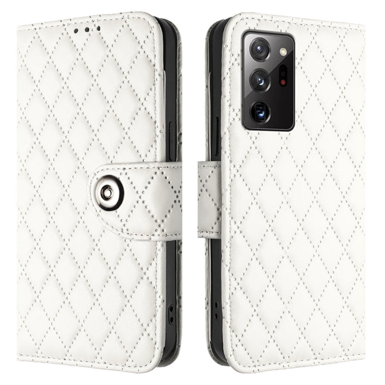 For Samsung Galaxy Note20 Ultra Rhombic Texture Flip Leather Phone Case with Lanyard