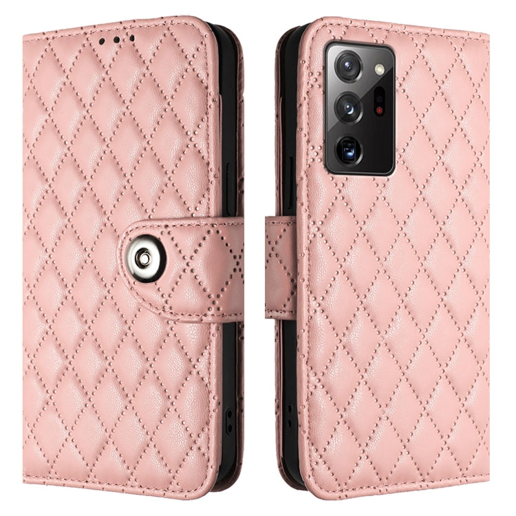 For Samsung Galaxy Note20 Ultra Rhombic Texture Flip Leather Phone Case with Lanyard