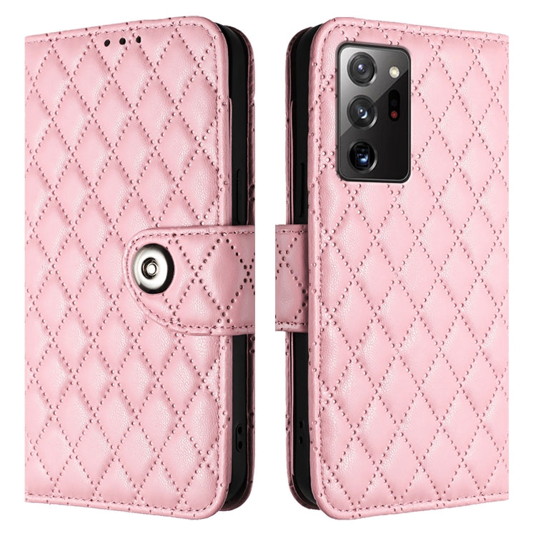 For Samsung Galaxy Note20 Ultra Rhombic Texture Flip Leather Phone Case with Lanyard