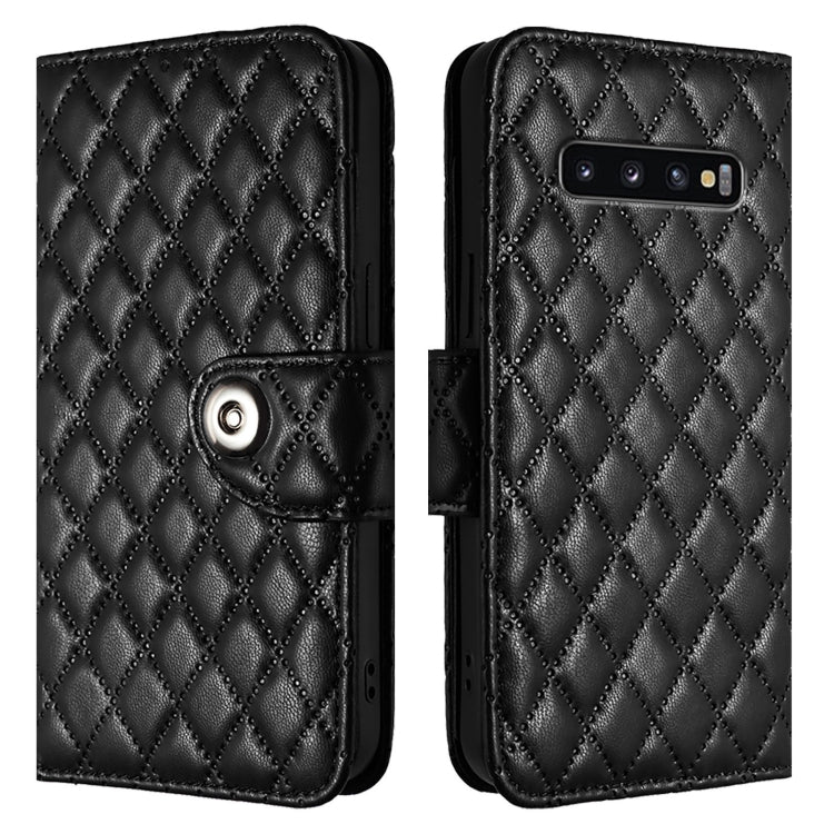 For Samsung Galaxy S10 Rhombic Texture Flip Leather Phone Case with Lanyard