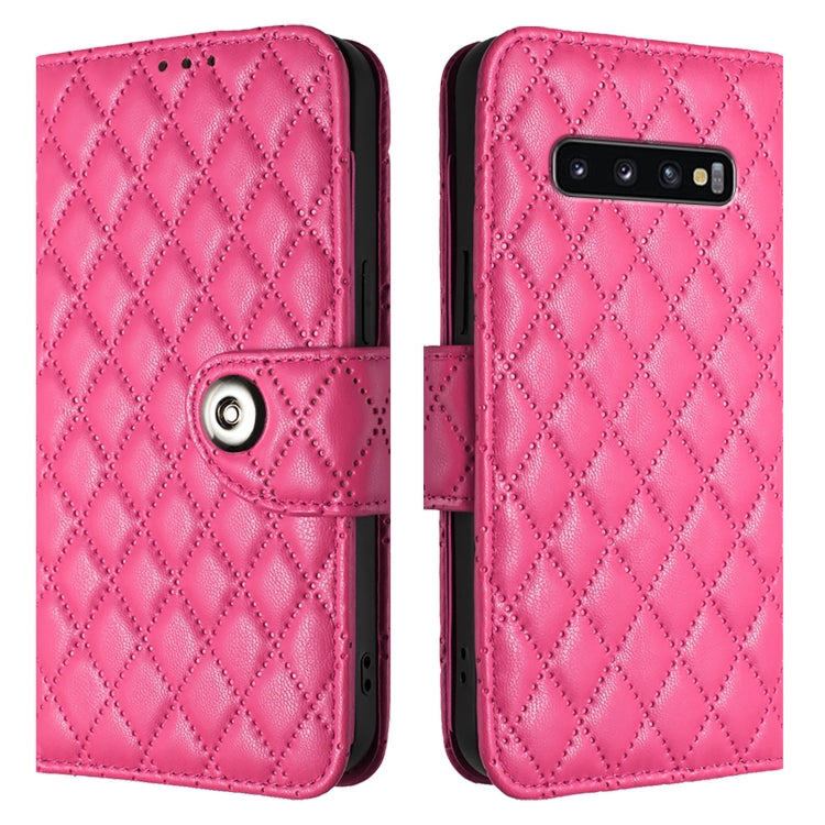 For Samsung Galaxy S10 Rhombic Texture Flip Leather Phone Case with Lanyard