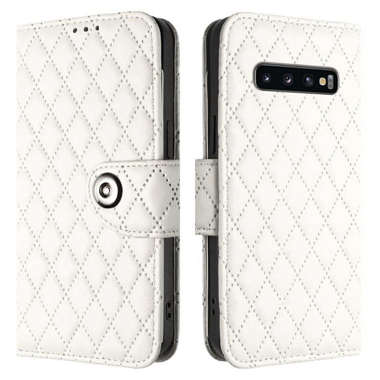 For Samsung Galaxy S10 Rhombic Texture Flip Leather Phone Case with Lanyard
