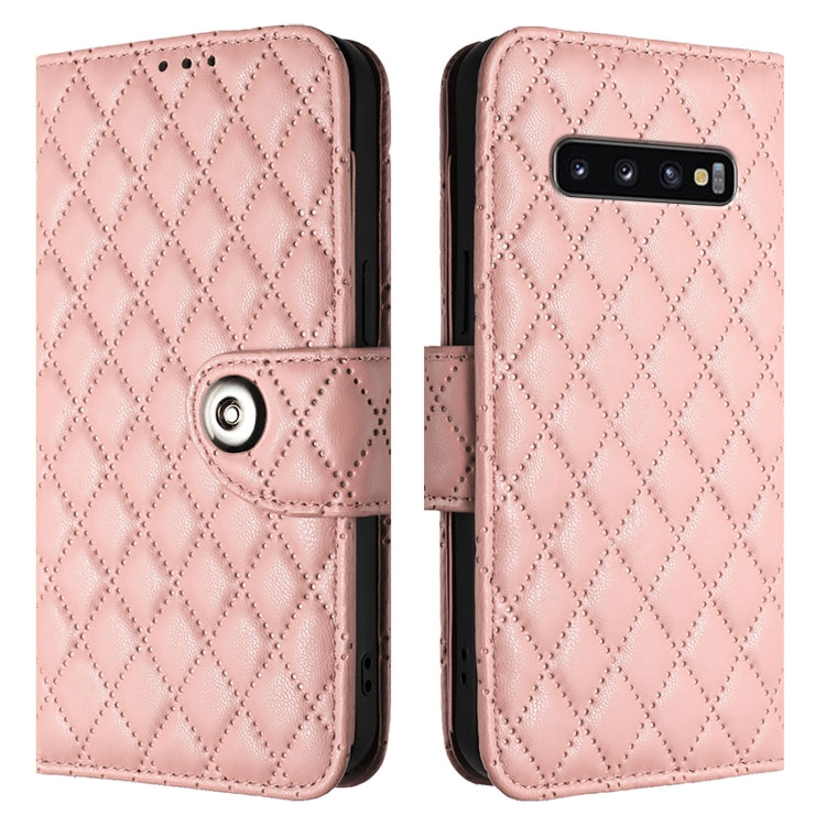 For Samsung Galaxy S10 Rhombic Texture Flip Leather Phone Case with Lanyard