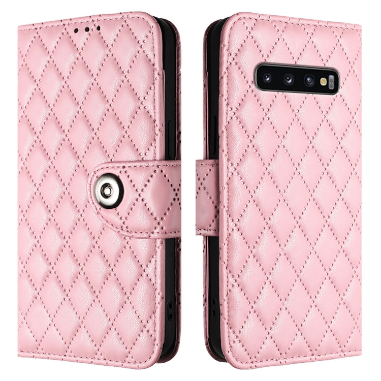 For Samsung Galaxy S10 Rhombic Texture Flip Leather Phone Case with Lanyard
