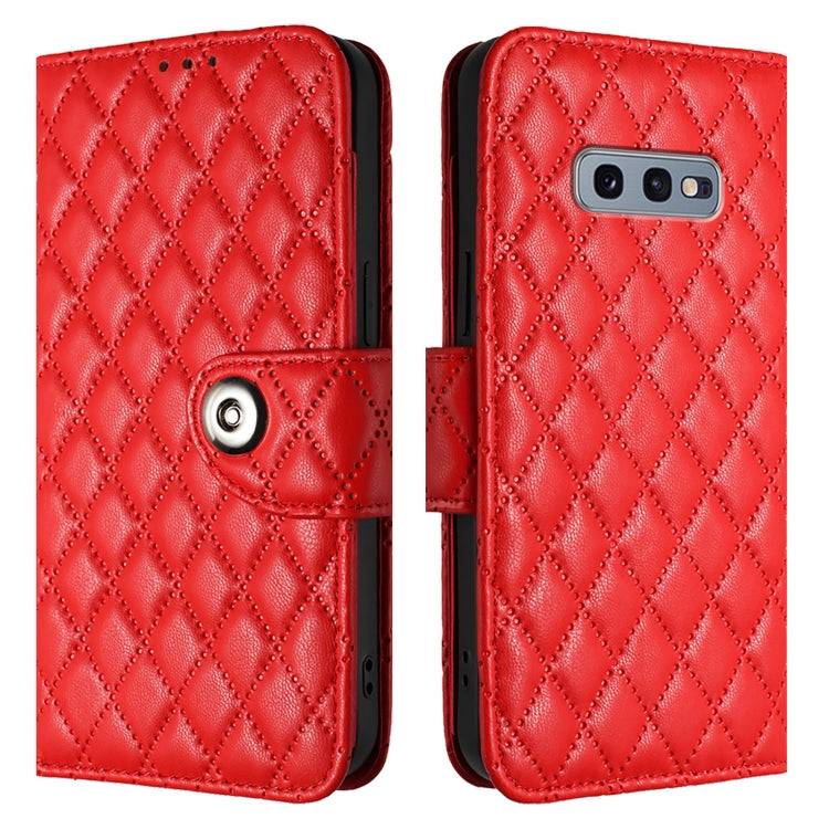 For Samsung Galaxy S10e Rhombic Texture Flip Leather Phone Case with Lanyard