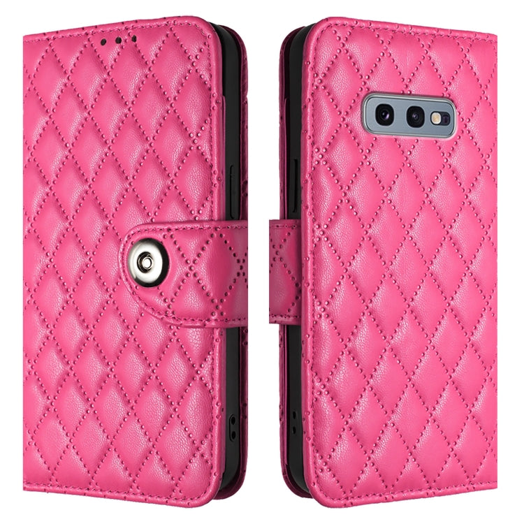 For Samsung Galaxy S10e Rhombic Texture Flip Leather Phone Case with Lanyard