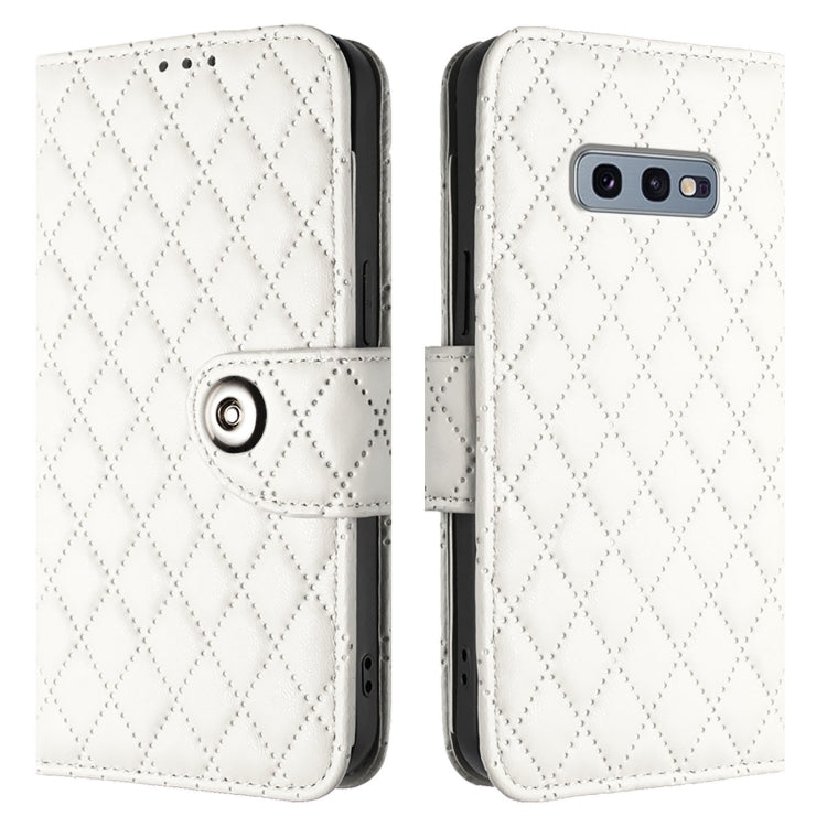 For Samsung Galaxy S10e Rhombic Texture Flip Leather Phone Case with Lanyard
