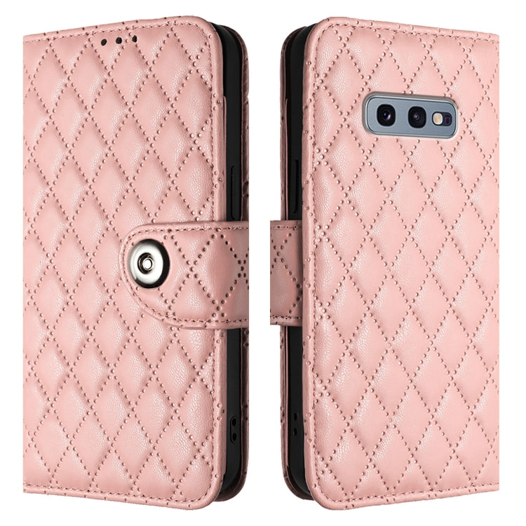 For Samsung Galaxy S10e Rhombic Texture Flip Leather Phone Case with Lanyard