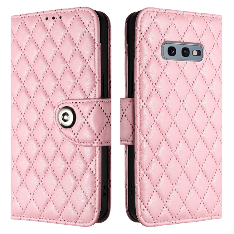 For Samsung Galaxy S10e Rhombic Texture Flip Leather Phone Case with Lanyard
