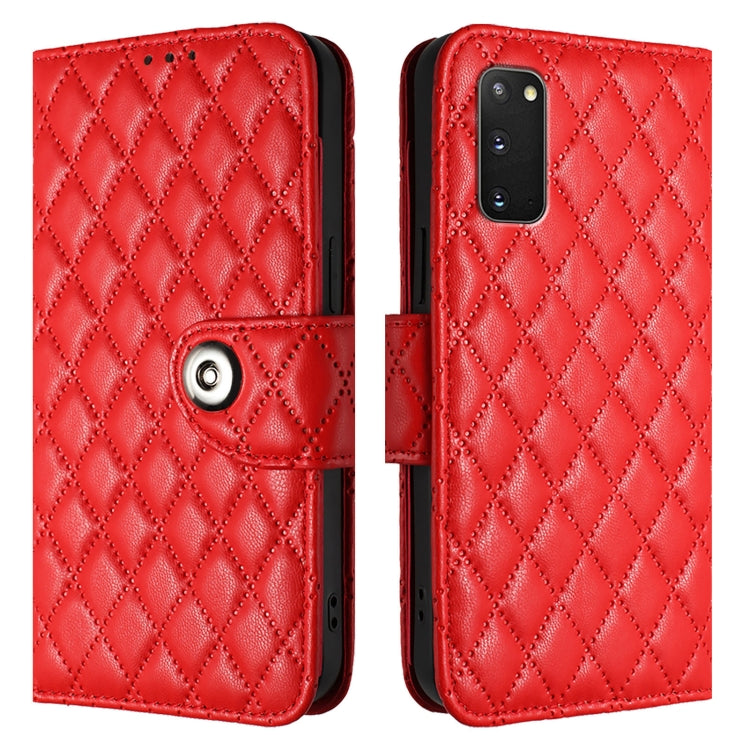 For Samsung Galaxy S20 Rhombic Texture Flip Leather Phone Case with Lanyard