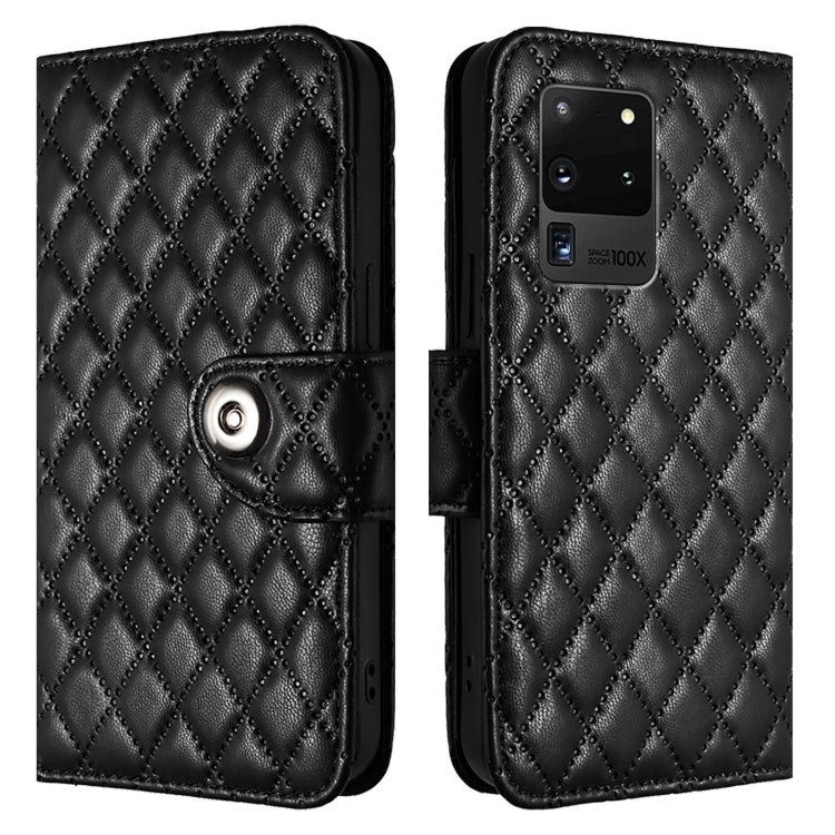 For Samsung Galaxy S20 Ultra Rhombic Texture Flip Leather Phone Case with Lanyard