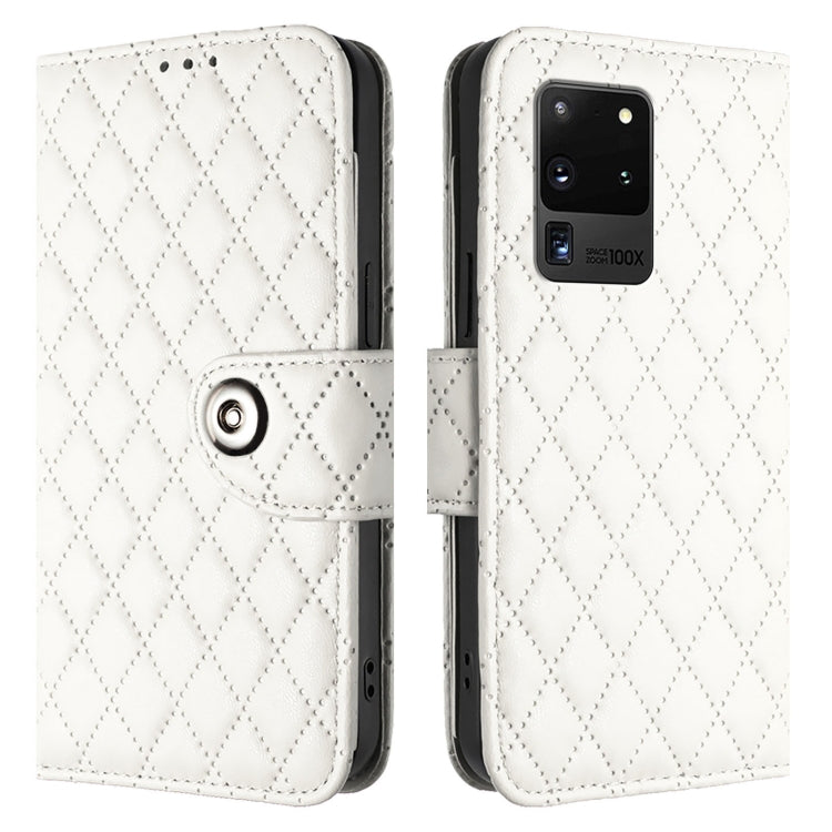 For Samsung Galaxy S20 Ultra Rhombic Texture Flip Leather Phone Case with Lanyard
