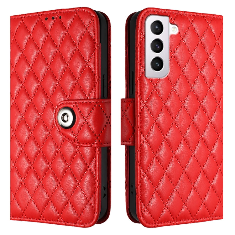 For Samsung Galaxy S21 5G Rhombic Texture Flip Leather Phone Case with Lanyard
